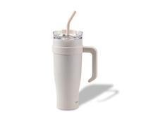 FACKELMANN Insulated Drinking Cup XXL Beige 1200 ml - for Cold Drinks, Made of High-Quality Stainless Steel with Double-Walled Insulation and Flexible Straw Extension