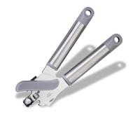 Fackelmann MODE Can Opener, Stainless Steel Handle, Food Safe Handheld Manual Tin Opener, Multifunctional with Bottle Cap Opener, Comfortable Handle, Sharp Cutting Blades, 21cm, Grey & Silver