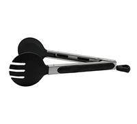 Fackelmann Multi-Purpose Kitchen Tongs PBT Length 25cm, Heat Resistant to 220C, Non-Stick Cookware Safe, Locking Mechanism, Round Head, Dishwasher Safe, Silver & Black