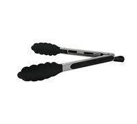 Fackelmann Multi-Purpose Kitchen Tongs PBT Length 28cm, Heat Resistant to 220C, Non-Stick Cookware Safe, Locking Mechanism, Scalloped Head, Dishwasher Safe, Silver & Black