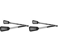 Fackelmann Multi-Purpose Kitchen Tongs PBT Length 30cm, Heat Resistant to 220C, Non-Stick Cookware Safe, Locking Mechanism, Dishwasher Safe, Silver & Black (Pack of 2)