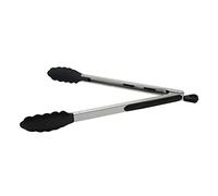 Fackelmann Multi-Purpose Kitchen Tongs PBT Length 35cm, Heat Resistant to 220C, Non-Stick Cookware Safe, Locking Mechanism, Dishwasher Safe, Silver & Black