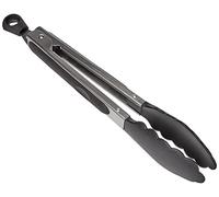 Fackelmann Multi-Purpose Long Stainless Steel Kitchen Tongs with Non-Stick Black Nylon Shovels for Meat, 27 x 3.8 cm, 1 Unit.