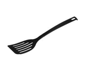 Fackelmann Nero Slotted Turner, Heat-Resistant Plastic Turner, 320 x 66 x 12 mm, Dishwasher Safe, Black, Made in Germany