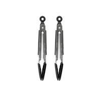 Fackelmann Stainless Steel Kitchen Tongs, Set of 2 with Locking Function, Silicone Function Head, TPR Handle, 21cm, Silver & Black