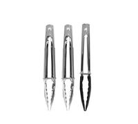 Fackelmann Stainless Steel Kitchen Tongs, Set of 3 with Locking Function, 2 x Stainless Steel Function Head, 1 x Plastic (PP) Function Head, 18cm, Silver & Black