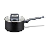 Fackelmann STATEMENT 16cm Cooking Pot, Recycled Aluminium, Non-Stick PFAS Free Ceramic Coating, Heat-Resistant Comfort Grip Handle, Glass Lid, All Stoves Including Induction, 32.5x16x8.5cm, Ash Grey