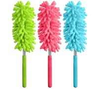 Fackelmann Telescopic Duster, Small, Function Head 12.5x6cm, Handle Maximum 63cm, Total Length 75.5cm, Soft Microfibre Material with Plastic Handle, Pink Blue or Green