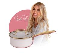 FACKELMANN x Pamela Reif Cooking Pot with Handle Diameter 16 cm - Pressed Aluminium, Pastel Beige, 1200 ml, Includes Glass Lid, Heat Resistant up to 160°C, PFAS-Free, Suitable for All Hobs