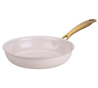 FACKELMANN x Pamela Reif Frying Pan Diameter 20 cm - Recycled Aluminium, PFAS-Free Ceramic Coating, Pastel Beige, Golden Yellow Stainless Steel Handle, Suitable for All Hob Types