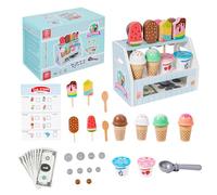FackLOxc Educational Wooden Ice Cream Model Playset Develops Communication Skills Creative Play Pretend Store Toy for Fine Motor Skills Development