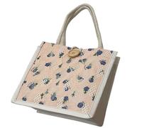 FackLOxc Fabric Bag Bag with Flower Pattern Top Handle Bags Casual Textbook Handbag for Fashion Women Korean Purse