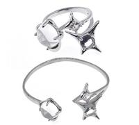FackLOxc Fashionable Moonstones Open Cuff Bracelet and Rings Elegant Jewelry Accessory for Trendy Women Ladies Casual Wear