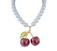 FackLOxc Fashionable Sturdy Acrylic Love Beaded Necklace Featuring Beaded Cherrys Pendant Jewelry Accessory for Women’s Event