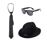 FackLOxc Fedoras Gangsters Hat Neck Tie And Black Sunglass Set Mobster Costumes 1920s Mens Costume For Halloween Cosplay Party