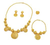 FackLOxc Gold Color Necklace Earring Wrist Chain And Rings Set For Bridal And Party Nigerian Weddings And Engagement Parties