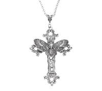 FackLOxc Silver Moth Skull Pendant Necklace Jewellery Goth Death Skull Moth Necklace Girls Women Unisex Floral Charm Choker