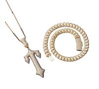 FackLOxc Sparkling Full Diamonds Crosses Necklace Fashion Forward Diamonds Crosses Necklace with Cuban Link for Youth Believers