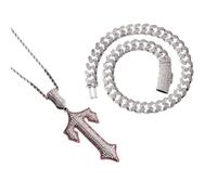 FackLOxc Sparkling Full Diamonds Crosses Necklace Fashion Forward Diamonds Crosses Necklace with Cuban Link for Youth Believers