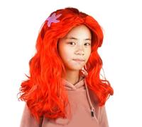 FackLOxc Vibrant Red Princess Mermaids Wigs For Kid For Parties And Halloween Ages 3-10 Red Headgear