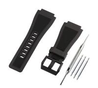 FACLE Men's 24mm rubber watch band Replacement Fit for Bell & Ross B&R-01 B&R-03 Outdoor Sports silicone watch Strap Bracelet wristband Accessory Pin buckle (Black black buckle)