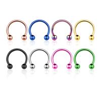 FACOKO 8PCS G23 Titanium Horseshoe Septum Rings, 16G Nose Rings, Ball Horseshoe Circular Barbell Septum Jewelry Set for Women Men 6mm-12mm Gold/Silver/Black/Rose Gold/Rainbow/Pink/Blue/Green, 16G x