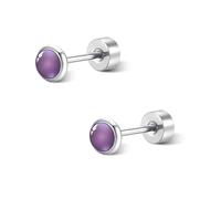 FACOKO Amethyst Stud Earrings 4MM Titanium Steel Flat Back Earrings for Women Hypoallergenic Tiny Purple Studs Minimalist Dainty Jewelry Gift (4MM)