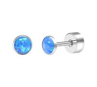 FACOKO Earrings for Women Titanium Blue Pacific Opal Stud Non-Nickel Earring Hypoallergenic Earrings 4MM Round Birthstone Earring Studs for Sensitive Ears