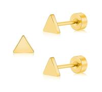 FACOKO Flat Back Earrings for Women Titanium Triangle Earring 14K Gold Plated Screwback Earrings for Men Nickel Free Flatback Stud Earring for Multiple Piercings