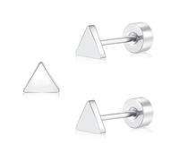 FACOKO Flat Back Earrings for Women Titanium Triangle Earring Hypoallergenic Screwback Earrings for Men Nickel Free Silver Flatback Stud