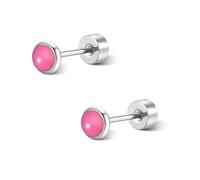 FACOKO Jade Titanium Flat Back Earrings Hypoallergenic Pink Stone Studs for Women 4mm Cartilage Piercing Jewelry Helix Tragus Minimalist Earrings (4MM)