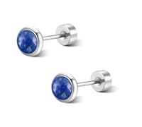 FACOKO Lapis Lazuli Stud Earrings 5MM Titanium Steel Flat Back Earrings for Women Hypoallergenic Blue Stone Studs Minimalist Dainty Jewelry Present (Lapis Lazuli, 5MM)