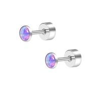 FACOKO Opal Stud Earrings for Women G23 Titanium Hypoallergenic Earrings Round Flat Back Ear Studs Minimalist Everyday Earring 3MM/4MM/5MM Available (Multi Lavender, 3MM)