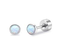 FACOKO Opal Stud Earrings for Women G23 Titanium Hypoallergenic Earrings Round Flat Back Ear Studs Minimalist Everyday Earring 4MM