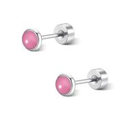 FACOKO Women's Flat-Back Stud Earrings Hypoallergenic Titanium Stud Earrings 4mm Translucent Pink Jade Valentine's Day/Anniversary Present