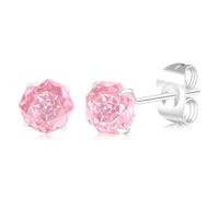 FACOKO Women's light luxury earrings 6MM rose zircon titanium earrings transparent/pink/purple/colorful optional hypoallergenic simple earring, 6mm, Titanium, Created Cubic Zirconia