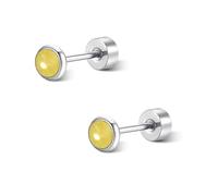 FACOKO Yushi Jade Titanium Flat Back Earrings Hypoallergenic Stud Earrings for Women 4mm Orange Stone Minimalist Earrings Cartilage Helix Tragus Piercing Jewelry (Orange Jade, 4MM)