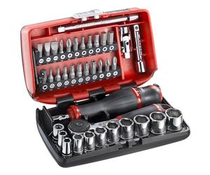 FACOM - 1/4 Inch Metric 6-Point Socket Set and Bits - Complete Tool Set - 38 Pieces with Ratchet, Sockets, Extensions, Gimbal, Handles - Storage Box 6 - R2NANO