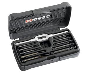 FACOM - 11-Piece Stud Extractor Set - 285.J10 - Screw Extraction, Straight Thread - Conical Bits and Tapping Wrenches - Robust and Durable Box - Hand Tools