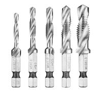 Facom 227H.J5PB 5 Piece 3 in 1 Combined Drill & Tap Bit Set M4 - M10 1/4" Hex