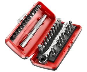 FACOM - 31-Piece 1/4 Inch Bit Set - R.PEJ31-1 Ultra Compact 1/4 Inch Bit Ratchet, 1 Extension, 28 Bits, 1 Socket Bit and 1 Bi-Material Box Included