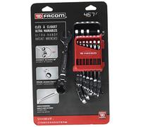 Facom 467BF.JP12 Metric Hinged Ratchet Wrench Set in Portable Case, Silver, Set of 12