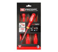 FACOM At4Vepb Set of 4 Insulated Protwist Screwdrivers 1000 V, Set of 2 Slotted Screwdrivers + 2 Prozidriv Tools Set Heat-Treated