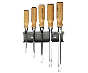FACOM ATHH.JS5 Screwdriver Wooden Handle, Hexagonal, Slotted 5.5 x 100-10 x 200 mm, 5-Piece, Wall Holder, Pack of 1