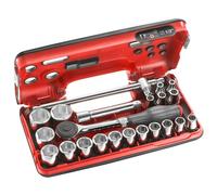 Facom Game Detection Box - High Performance Rotary Handle Ratchet and 1/2 Inch Metric 6-Point Sockets - S.360DBOX4PB - Red/Black