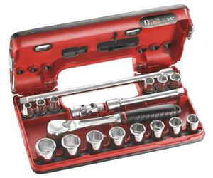 Facom JL.DBOX1 Hexagon Socket Set in Detection Box, 8mm-22mm, 3/8" Square Drive, 18 Pieces