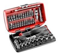 FACOM NANO 38 Piece 6-Point 1/4 Inch Metric Compact Complete Screwing and Tightening Set with R.360NANOPB Quick Action 360 Rotary Handle Ratchet, Red, 6 Point Metric