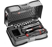 FACOM R.161-2P6 Ratchet Plus Socket Set 6 Points, Multicoloured, 1/4", Set of 15 Pieces