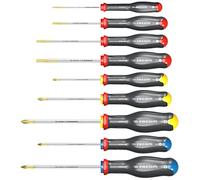 FACOM Set of 9 Protwist Screwdrivers - Ergonomic Non-Slip Handles - 4 Slot + 3 Phillips + 2 Prozidriv - at.9Pb Multi-Coloured