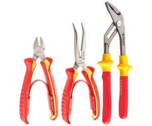 Facom VE.A3 3 Piece VDE Insulated Plier Set Sip Joint, Snips, Long Bent Nose